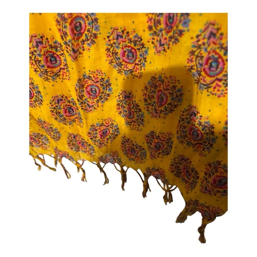 Aerie Yellow Boho Paisley Scarf Tassel Fringe One Size